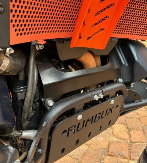 ESP KTM790 Adv S, Adv R & KTM890 Adv R -(2019  Models Onwards)- Engine bars with integrated skid plate, tank protection side plates and engine stiffener bracket. Color: Ferro1 black (1236) NB-Without lugs for Upper bars